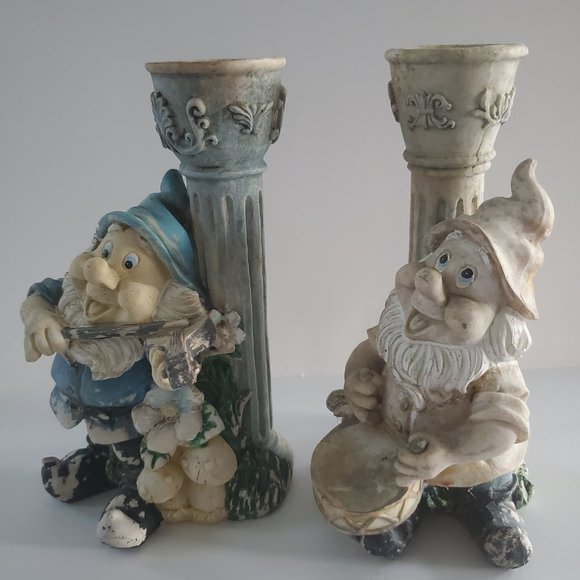 CANDLEHOLDERS VTG Cute Dwarfs Ceramic Pillar Whimsical Farmhouse Cottagecore - Picture 8 of 9